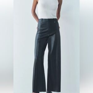 Zara Black Faux Leather Wide-Leg Pants